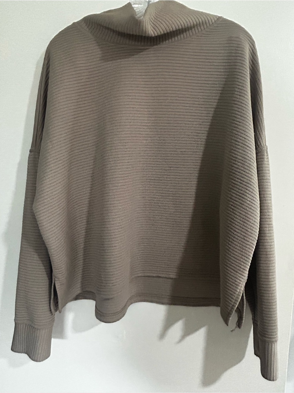Danskin Ribbed Funnel Neck Sweater in Taupe